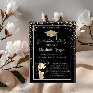 Gold Glitter Graduation Cap Frame Graduation Party Invitation