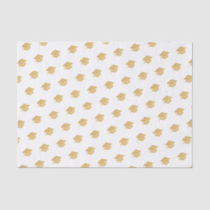 Gold Glitter Graduation Cap Pattern White Tissue Paper