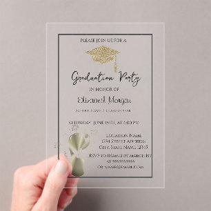 Gold Glitter Graduation Cap SwirlsGraduation Party Acrylic Invitations