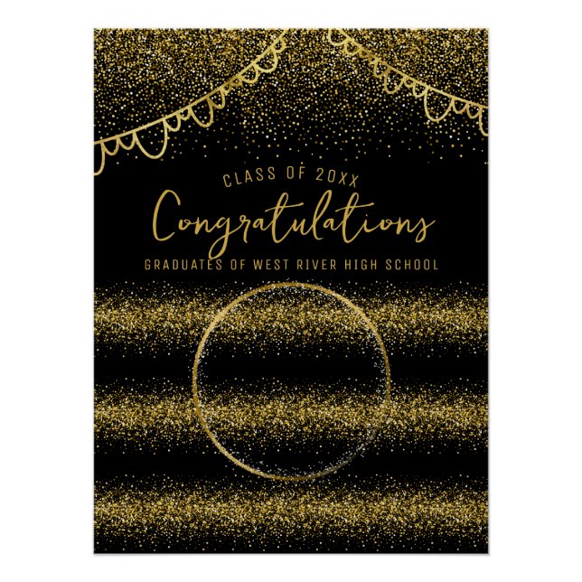 Gold Glitter Graduation Celebration Backdrop Poster (Front)