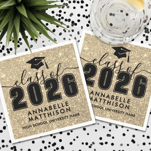 Gold Glitter Graduation Napkin (Gold Glitter Graduation Napkins)