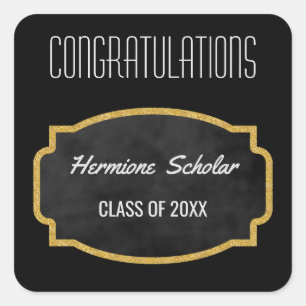 Gold Glitter Graduation Party Favour   Class of Square Sticker