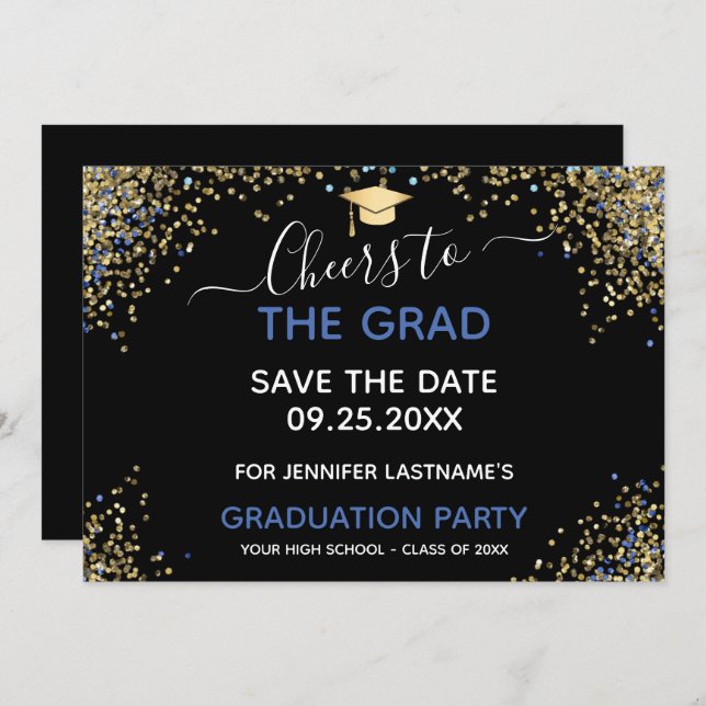 Gold Glitter Graduation Party Save the Date Invitation (Front/Back)