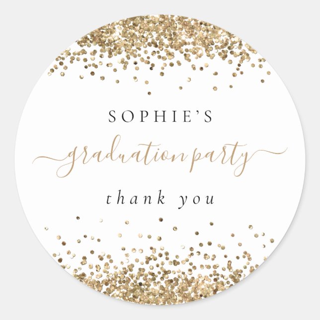 Gold Glitter Graduation Party Thank You  Classic Round Sticker (Front)