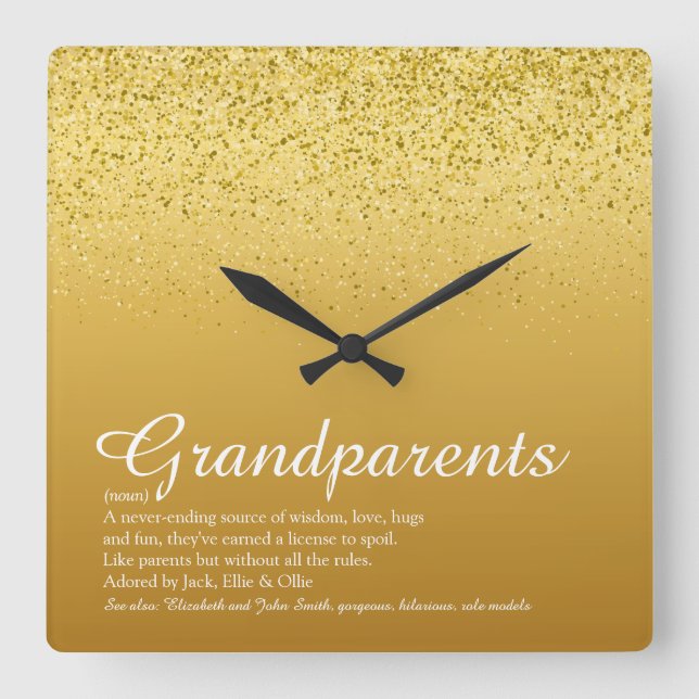 Gold Glitter Grandparents Definition Square Wall Clock (Front)