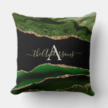 Gold Glitter Green Agate Geode Monogram