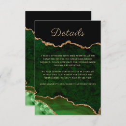 Gold Glitter Green Agate Wedding Details Enclosure Card