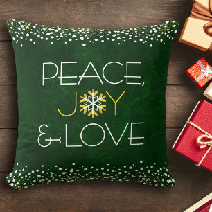 Gold Glitter Green Peace Joy Love Snowflake Modern Cushion