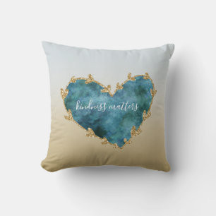 Gold Glitter Green Teal Aqua Blue Earth Heart Cushion