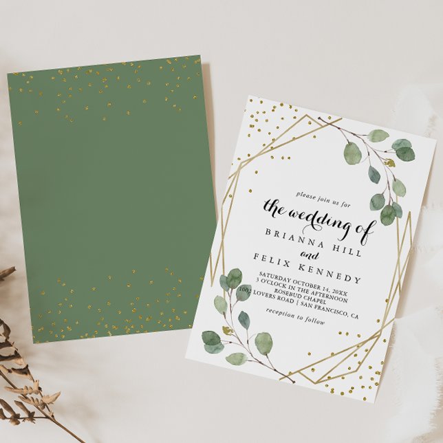 Gold Glitter Greenery Eucalyptus The Wedding Of Invitation (Creator Uploaded)