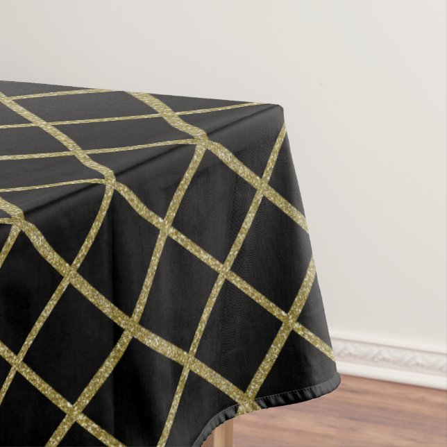Gold Glitter Grid Any Colour Tablecloth (In Situ)