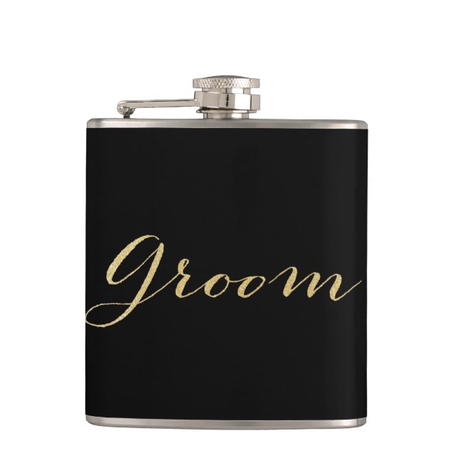 Gold Glitter Groom Flask (Front)