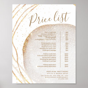 Gold Glitter Hair Stylist Salon Price List Menu Poster