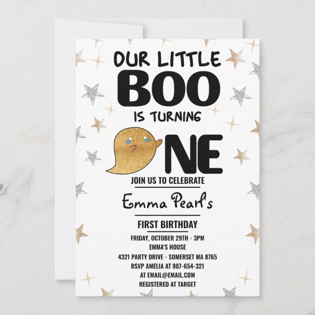 Gold Glitter Halloween First Birthday Boy Party Invitation (Front)