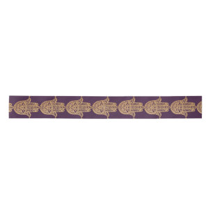 Gold Glitter Hamsa Lucky Hand Mystical purple Satin Ribbon