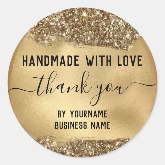 Gold Glitter handmade thank you Classic Round Sticker (Front)