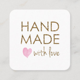 Gold Glitter Handmade with Love Business  Square Business Card
