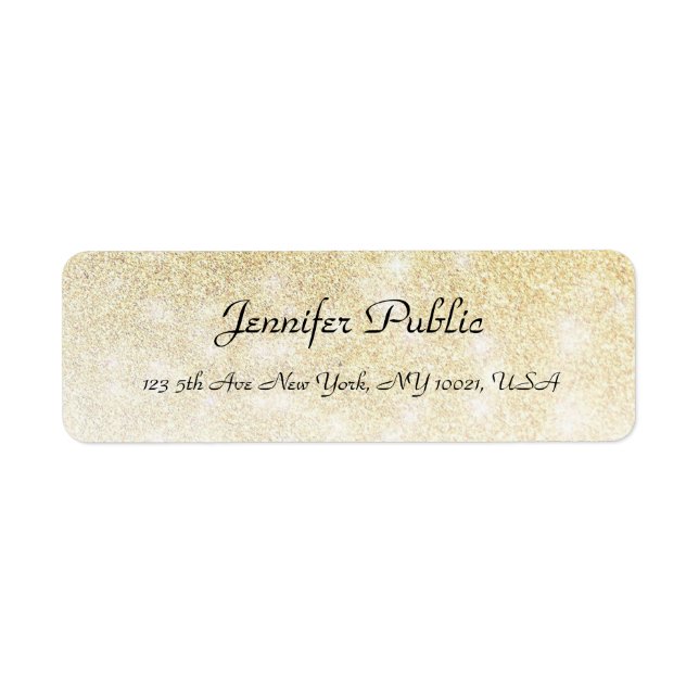 Gold Glitter Handwriting Script Elegant Template Return Address Label (Front)