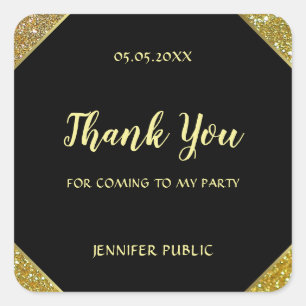 Gold Glitter Handwriting Thank You Script Template Square Sticker
