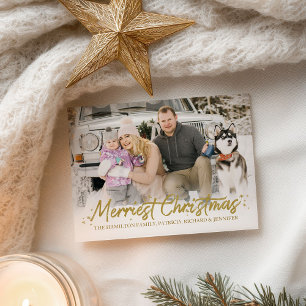 Gold Glitter Handwritten Photo Merriest Christmas Postcard