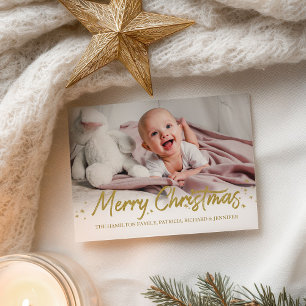 Gold Glitter Handwritten Photo Merry Christmas Postcard