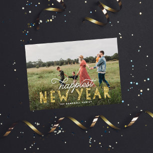 Gold Glitter Happiest New Year Photo Holiday Card
