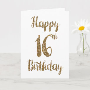 Gold Glitter Happy 16th Birthday Card