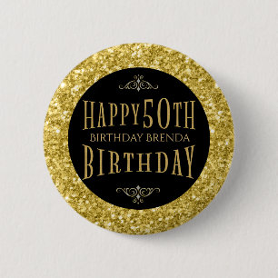 Gold Glitter Happy 50th Birthday Template 6 Cm Round Badge