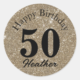 Gold Glitter Happy Birthday Classic Round Sticker