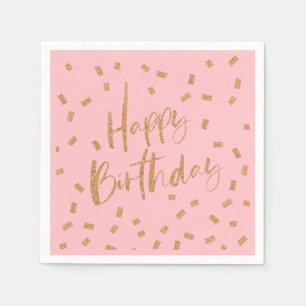 Gold Glitter Happy Birthday Napkin