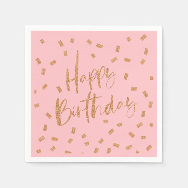 Gold Glitter Happy Birthday  Napkin (Front)