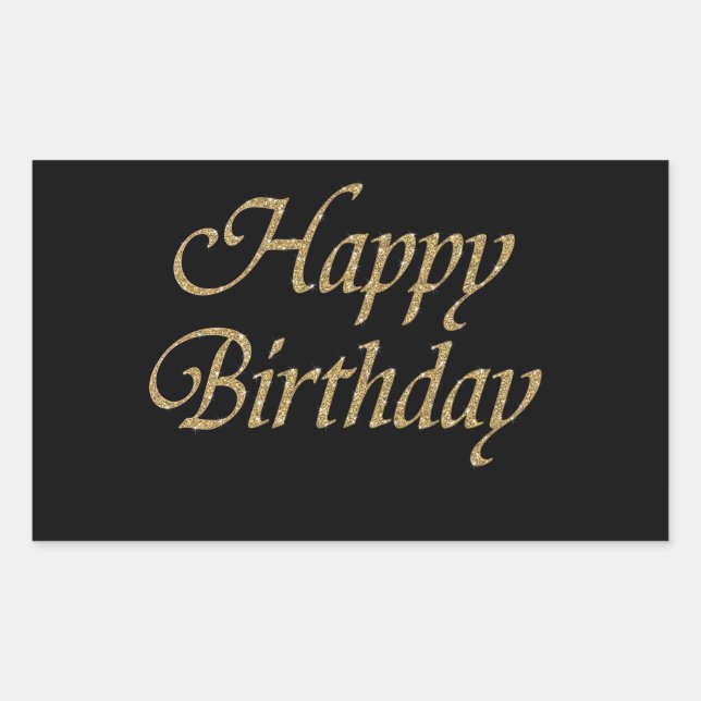 Gold Glitter Happy Birthday Rectangular Sticker (Front)