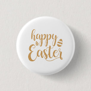 Gold Glitter Happy Easter Egg  3 Cm Round Badge