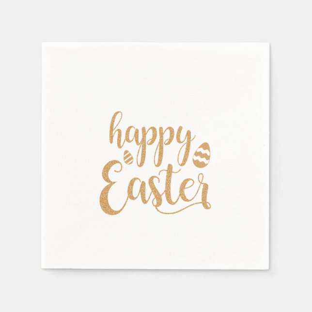 Gold Glitter Happy Easter Egg  Napkin (Front)