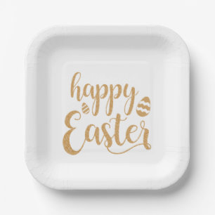 Gold Glitter Happy Easter Egg  Paper Plate