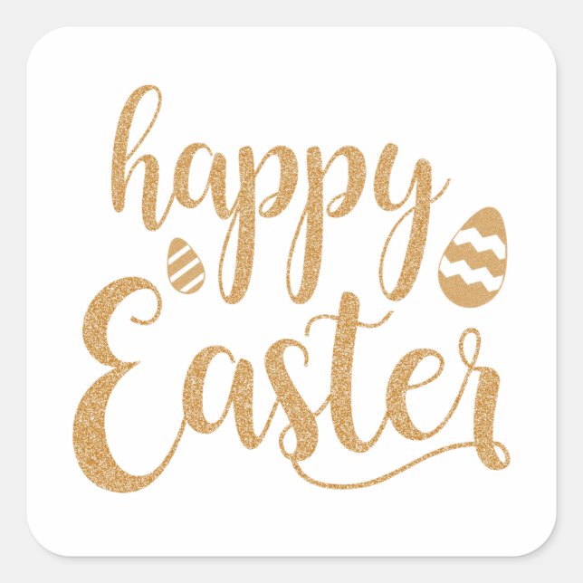 Gold Glitter Happy Easter Egg Square Sticker (Front)