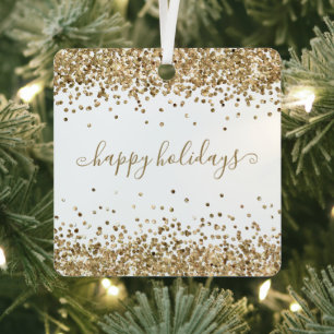 Gold Glitter Happy Holidays Sparkle and Shine Metal Tree Decoration