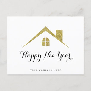 Gold Glitter Happy New Year Real Estate Postcard