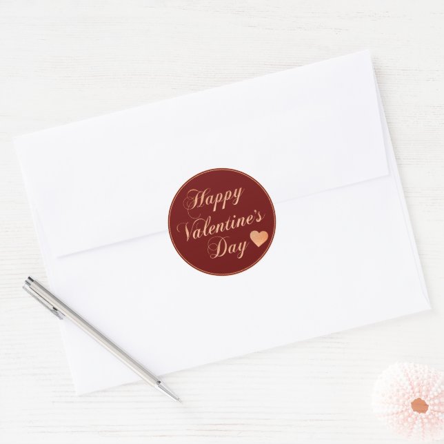 GOLD GLITTER HAPPY VALENTINES DAY CLASSIC ROUND STICKER (Envelope)