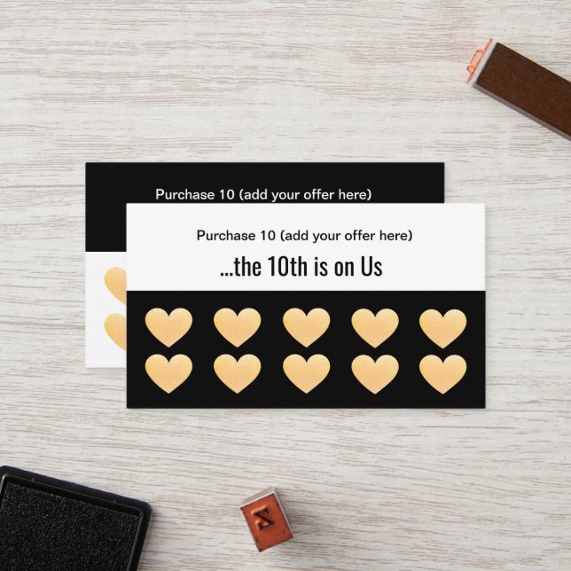 Gold Glitter Heart 10 Salon Punch Customer Loyalty Card (Front/Back In Situ)