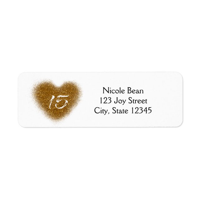 Gold Glitter Heart 15 Quinceincera Address Labels (Front)