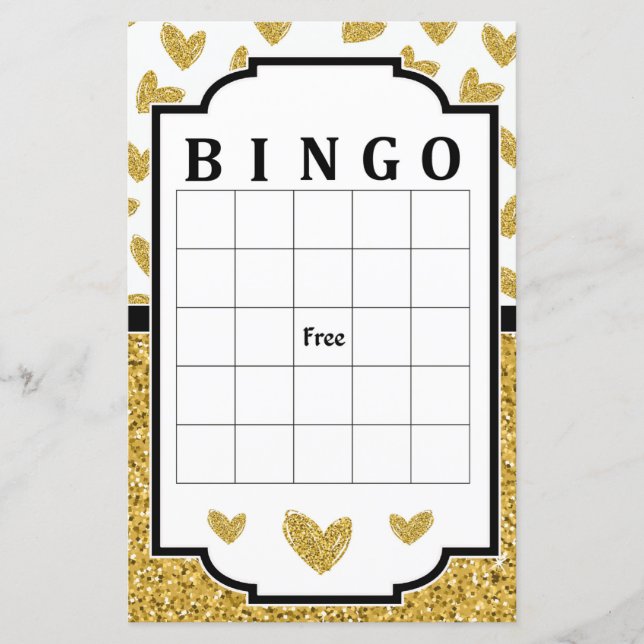 Gold glitter heart bingo game (Front)
