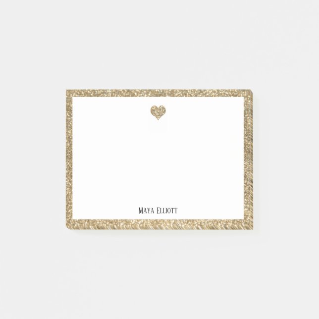 Gold Glitter Heart & Border with White Post-it Notes (Front)