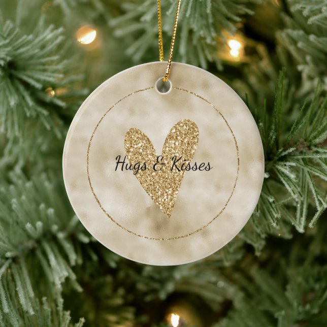 Gold Glitter Heart Ceramic Ornament (Tree)
