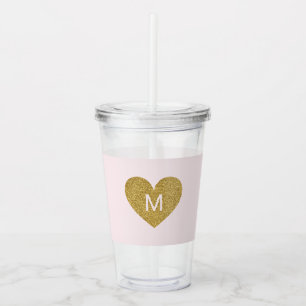Gold Glitter Heart Custom Monogram Acrylic Tumbler