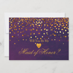 Gold Glitter Heart Faux maid of honour Invitation
