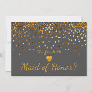 Gold Glitter Heart Faux maid of honour Invitation