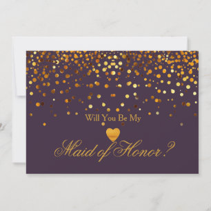 Gold Glitter Heart Faux maid of honour Invitation