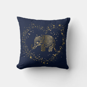 Gold Glitter Heart Frame Gold Floral Elephant Cushion