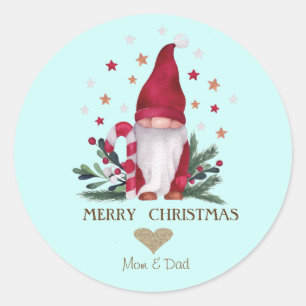 Gold Glitter Heart, Gnome Pine Tree Branches Stars Classic Round Sticker